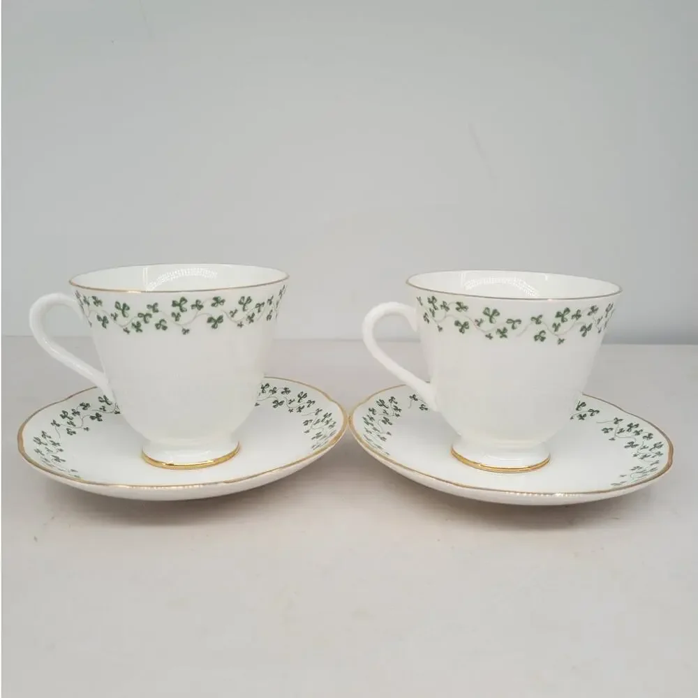 Royal Tara Shamrock Teacup and Saucer Fine Bone China Irish Teatime 1-2 cottage